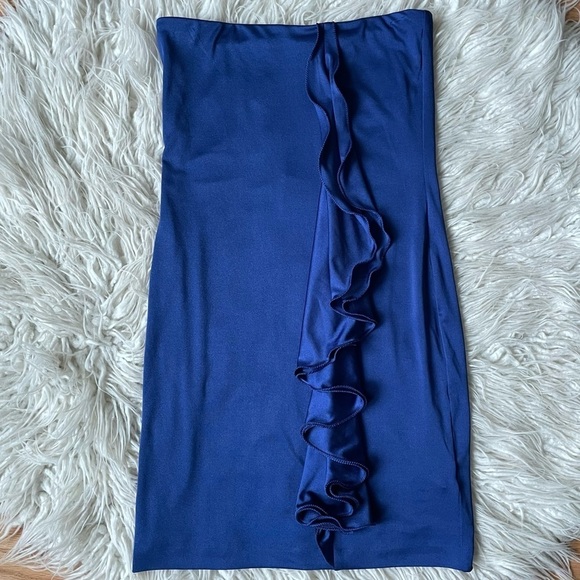 Halston Heritage Sapphire Blue Strapless Ruffle Tube Cocktail Mini Dress NWT 2 - Picture 1 of 6